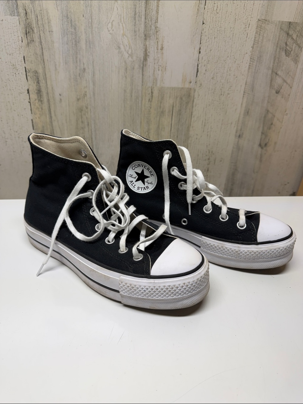 Converse Black and White High Top Platform Sneakers